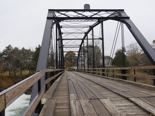 Cropped shot of the War Eagle Bridge, an old bridge listed in the National Register of Historical Places in Arkansas.