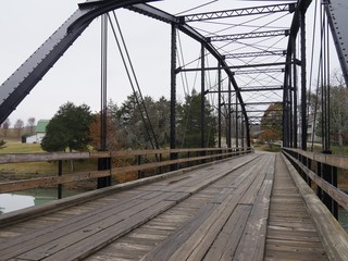 Side view of the War Eagle bridge, an attraction in Arkansas listed in the National Register of Historic Places.