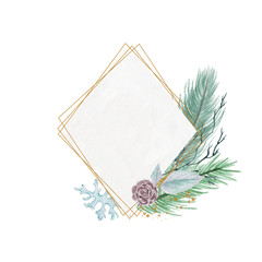 Cute watercolor hand drawn christmas frame for making cards, wrapping paper and scrapbooking. Christmas greeting card.