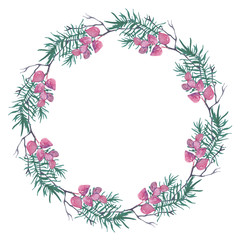 Cute watercolor hand drawn christmas wreath for making cards, wrapping paper and scrapbooking. Christmas greeting card.