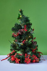  Christmas pine on a white and green background.