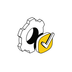 Gear checkmark. Vector 3d isometric, color web icon, new flat style. Creative illustration design, idea for infographics.