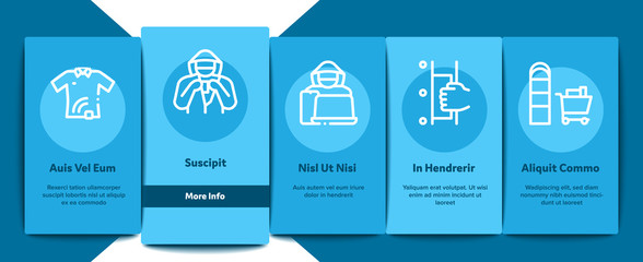 Fototapeta premium Shoplifting Onboarding Mobile App Page Screen. Video Camera And Guard Security From Shoplifting, Human Shoplifter Silhouette Concept Illustrations
