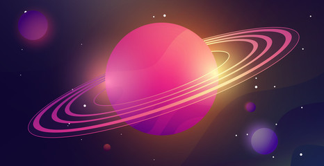 Colorful cartoon planets and deep space in flat style. Bright cute science astronomical composition. Fantasy sci-fi template for games or branding design. Vector illustration. © cgterminal