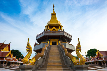 Art of Thai temple roof,Wat Phothisompom have naga beautiful at Udon Thani, Thailand