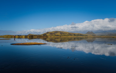 Bay during an outflow, located near Black beach Reynisfjara and the village of Vik. Sudurland, Iceland, Europe. September 2019