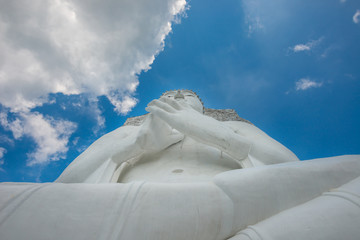 Ant eye view,Unseen in Thailand.Big white Buddha, Wat Tham Phrathat Khao Prang Chai Badan, Lopburi province,Thailand,ASIA.
