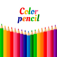 Colored pencils with lettering on white background.