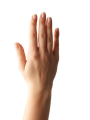 Obraz premium Woman Hands gestures on over white background. Isolated.