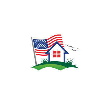 US Resident Illustration, with house and USA flag.