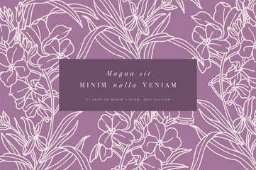 Vintage card with forget me not flowers. Floral wreath. Flower frame for flowershop with label designs. Summer floral greeting card