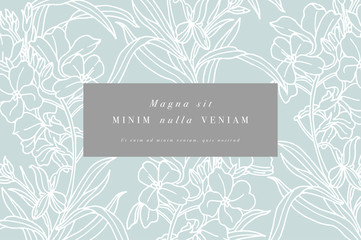 Vintage card with forget me not flowers. Floral wreath. Flower frame for flowershop with label designs. Summer floral greeting card