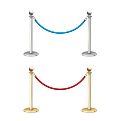 Gold and silver rope barrier. 3D realistic vector illustration on a white background.