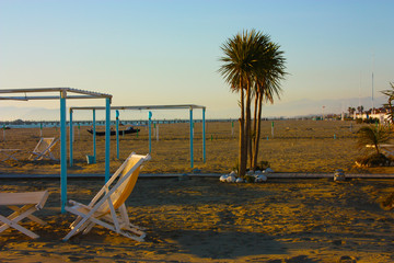 seaside resorts in the winter, deserted, desolate. sandy beach in solitude