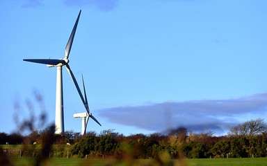 Wind turbine on a field in Anglesey