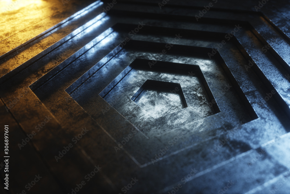Poster abstract background from futuristic metal hexagons shifting up and down. abstract background for bus