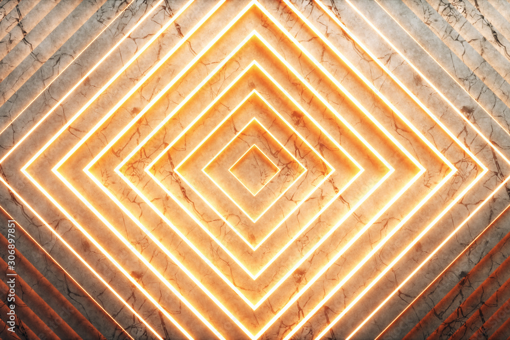 Poster abstract squares pattern with offset effect. animation of glowing marble squares in orange. abstract