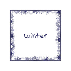 Winter white photo frame with Snowflakes and shadow