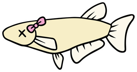 シンプルなメスのメダカのイラスト_弱り顔