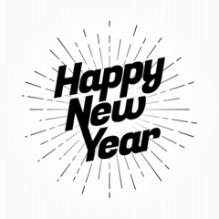 Happy New Year Greetings Italic Logo Lettering over Shining Circle