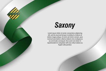 Waving ribbon or banner with flag State of Germany saxony - obrazy, fototapety, plakaty