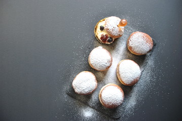 Hannukah celebration concept. Tasty donuts