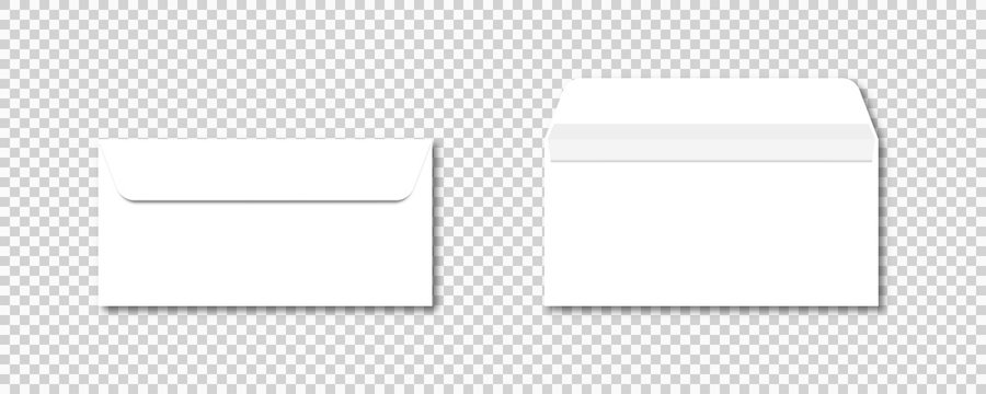 DL Envelopes vector realistic mockup template. Isolated on transparent background. Postcard design. Envelope office mockup paper letter mail illustration.