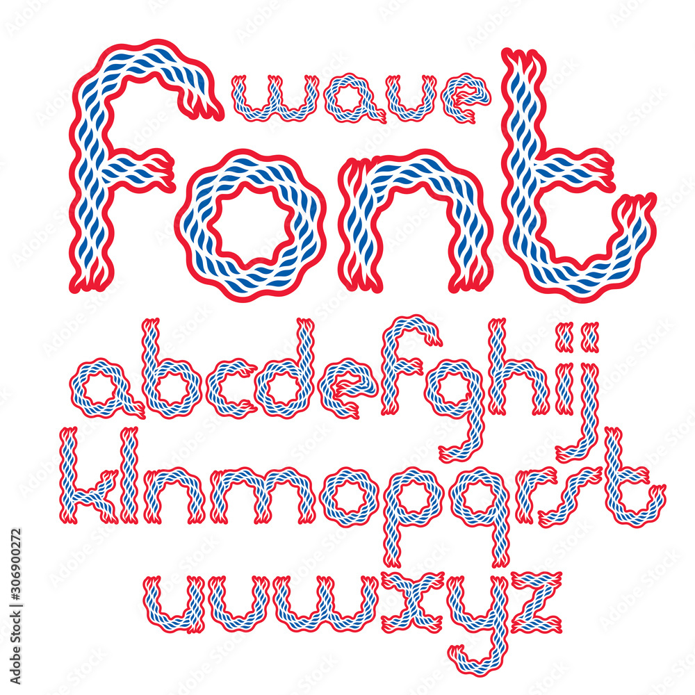 Poster set of vector lower case rounded english alphabet letters isolated created using abstract rhythmic w