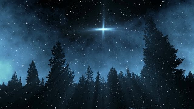 Glowing Big Star And Winter Scenery