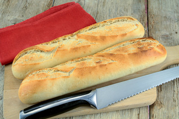 french baguette on a wooden table