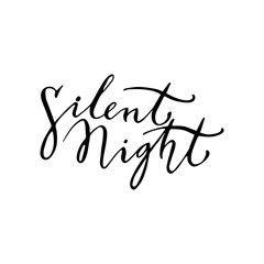 Silent night lettering template. Greeting card invitation with xmas phrases. Vintage illustration.