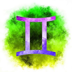 Isolated symbol of the zodiac sign Gemini with a spot of paint in the background