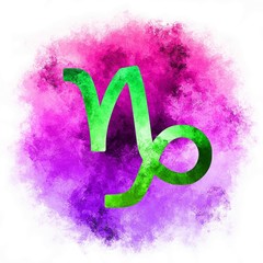 Isolated symbol of the zodiac sign Capricornus with a spot of paint in the background