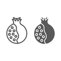 Pomegranate line and glyph icon, food and fruit, vitamin sign, vector graphics, a linear pattern on a white backgrond.