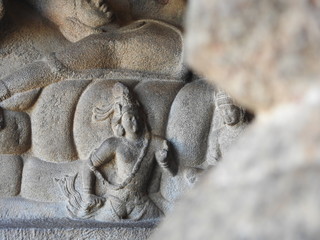 Single Stone Sculpture at Mahabalipuram temple which is located in south India, Tamil Nadu. one of...