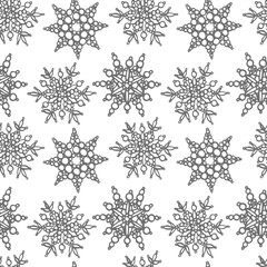 Christmas snowflakes on white background. Seamless pattern. New year and Christmas design elements. Greeting card invitation with xmas snow. Vintage illustration.