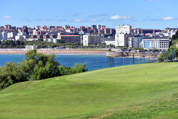 Fototapeta na wymiar Santander Golf Club and Primera Playa del Sardinero Beach at the background, Cantabria, Spain