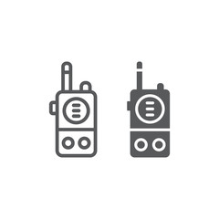 Walkie talkie line and glyph icon, communication and military, portable radio sign, vector graphics, a linear pattern on a white background.
