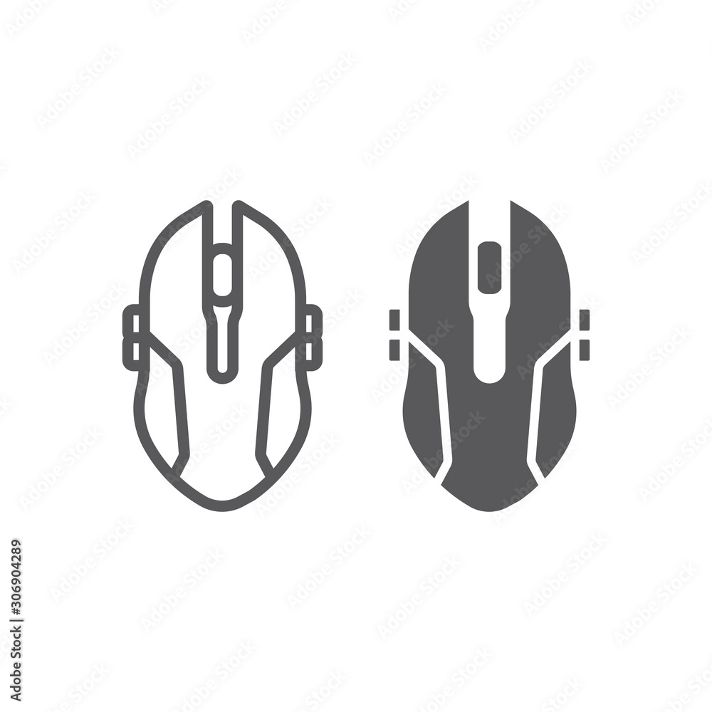 Aufkleber gaming mouse line and glyph icon, game and device, computer mouse sign, vector graphics, a linear pa