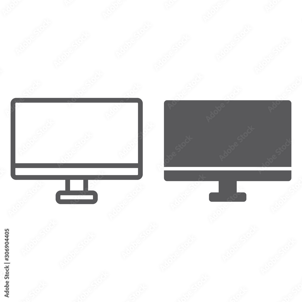 Poster monitor line and glyph icon, desktop and device, computer display sign, vector graphics, a linear pa