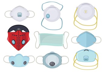 Protection mask. Protective medical respiratory masked face air pollution breath dust safety work vector pictures. Illustration protection and safety mask