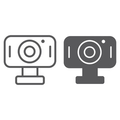 Webcam line and glyph icon, cam and device, computer camera sign, vector graphics, a linear pattern on a white background.