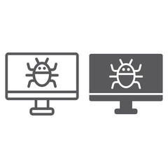 Computer virus line and glyph icon, technology and device, software bug sign, vector graphics, a linear pattern on a white background.