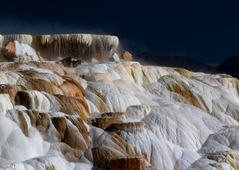 A view of the travertine terraces at Mammoth Hot Springs in Yellowstone National Park
