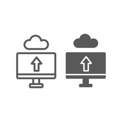Cloud upload line and glyph icon, technology and system, data transfering sign, vector graphics, a linear pattern on a white background.