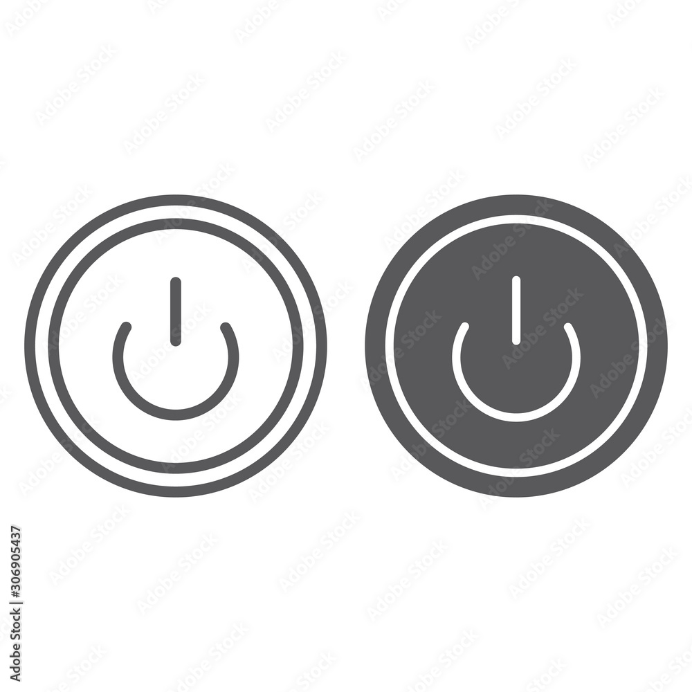Poster computer power button line and glyph icon, switch and computer, on off sign, vector graphics, a line