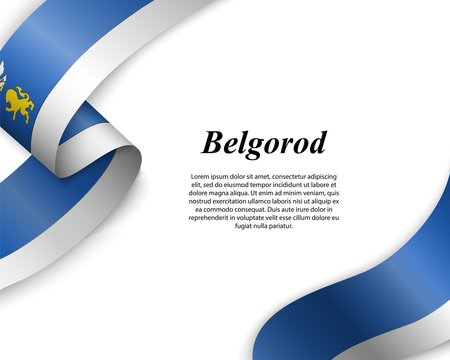 Waving ribbon with flag of belgorod