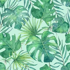 Behang Naadloze patroon met tropische bladeren. Handgeschilderd in aquarel. © Jenny Klein