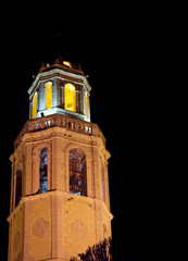 Cubelles Santa Maria baroque church tower illuminated at night