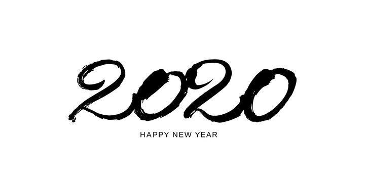 2020 design template for new year black and white. Brush and ink lettering
